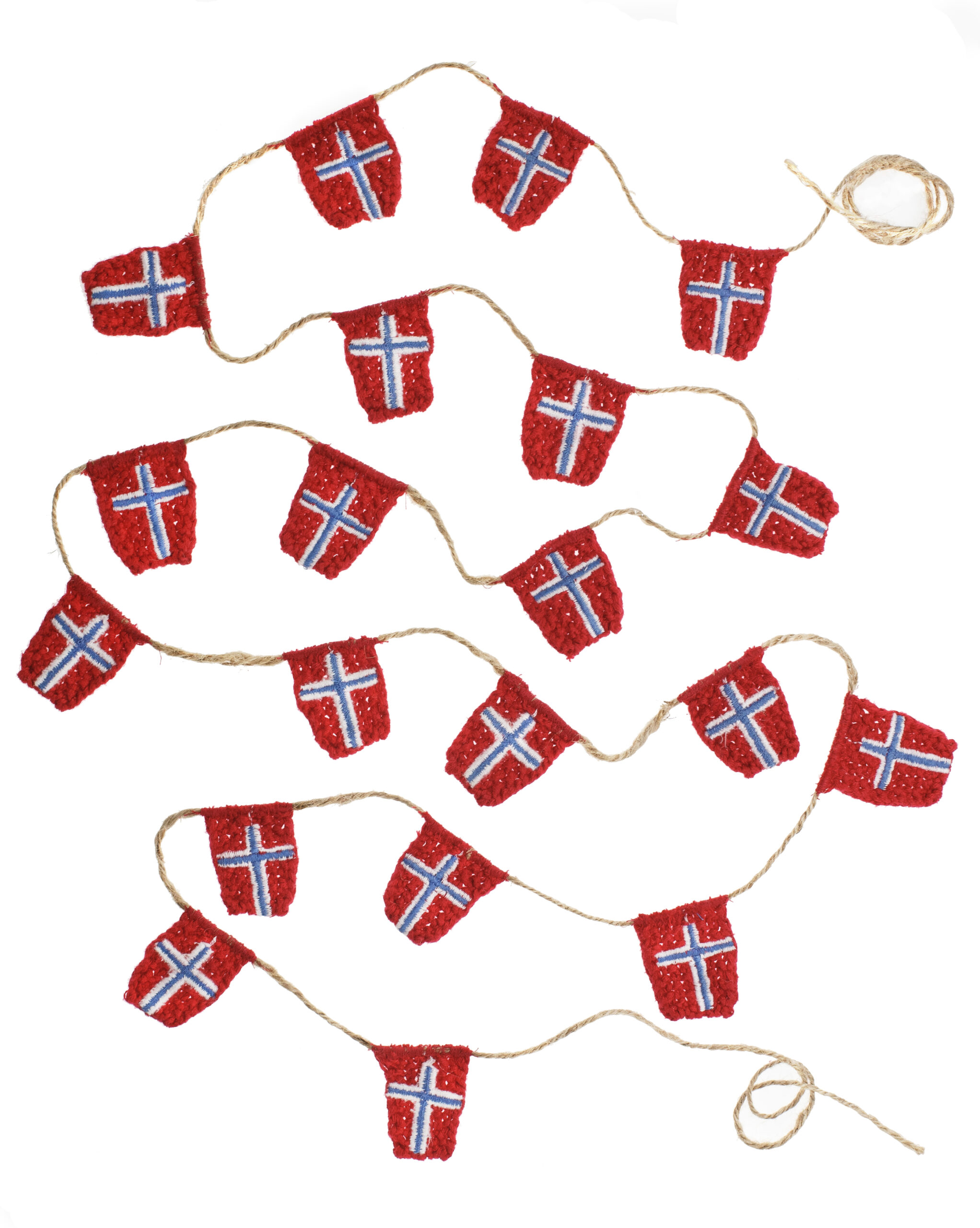 strikkede norske flag flagguirlande 20 stk